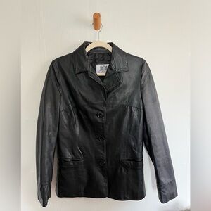 D’Arienzo Genuine Leather Womens Jacket Y2K VTG Button Up Made In Italy Black
